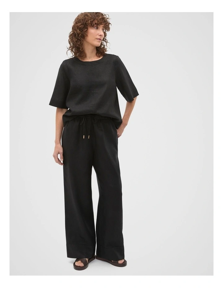 Core Linen Casual Tie Pant in Black image 3