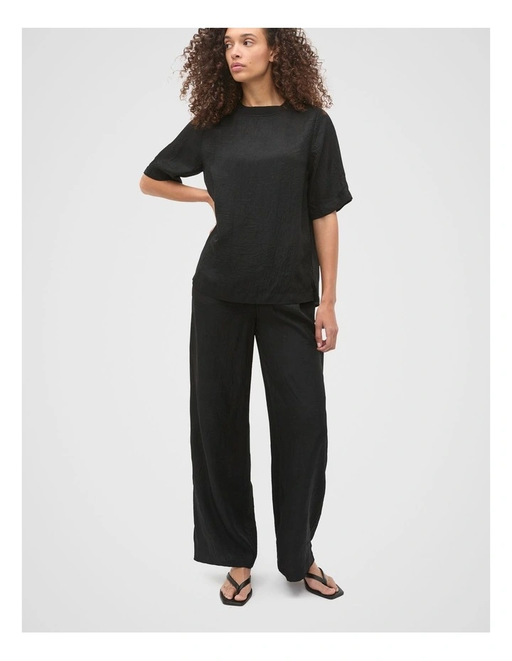 Textured Satin Gathered Pant in Black image 3