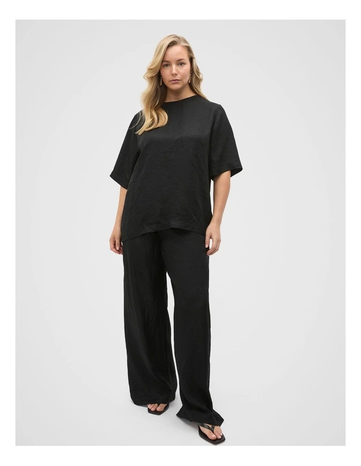 Textured Satin Gathered Pant in Black image 7