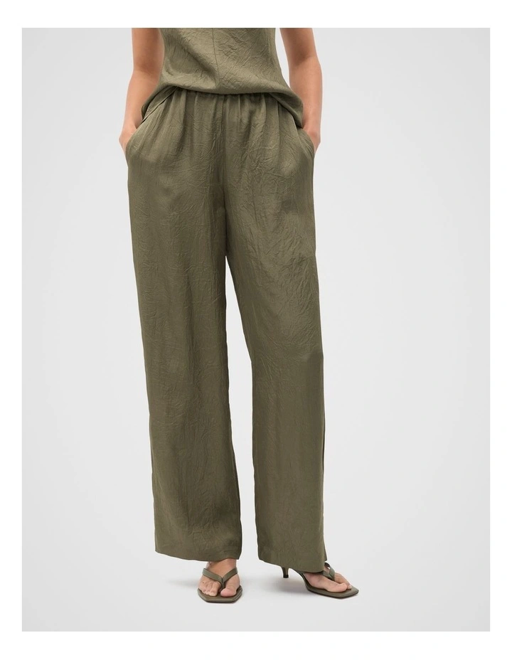 Textured Satin Gathered Pant in Olive Leaf image 1