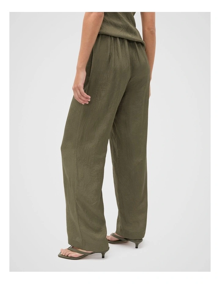 Textured Satin Gathered Pant in Olive Leaf image 2
