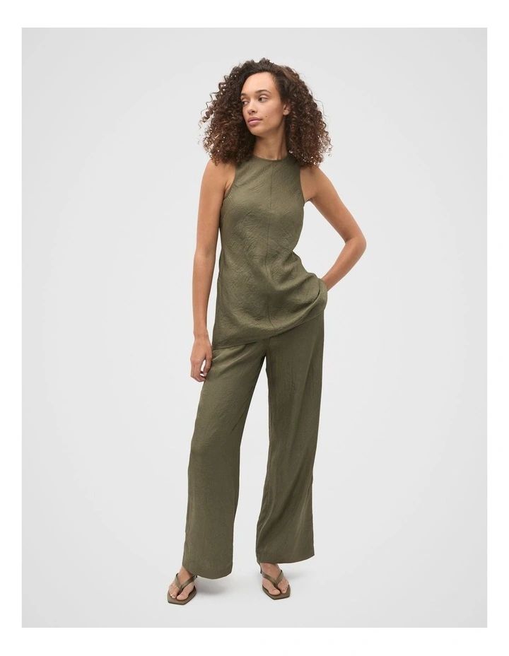 Textured Satin Gathered Pant in Olive Leaf image 3