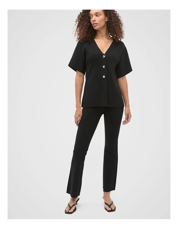 Crepe Knit Pintuck Pant in Black image 3