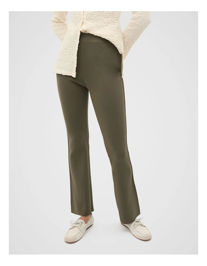 Crepe Knit Pintuck Pant in Olive Leaf image 1