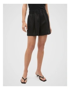 Core Linen Gathered Palazzo Short in Black