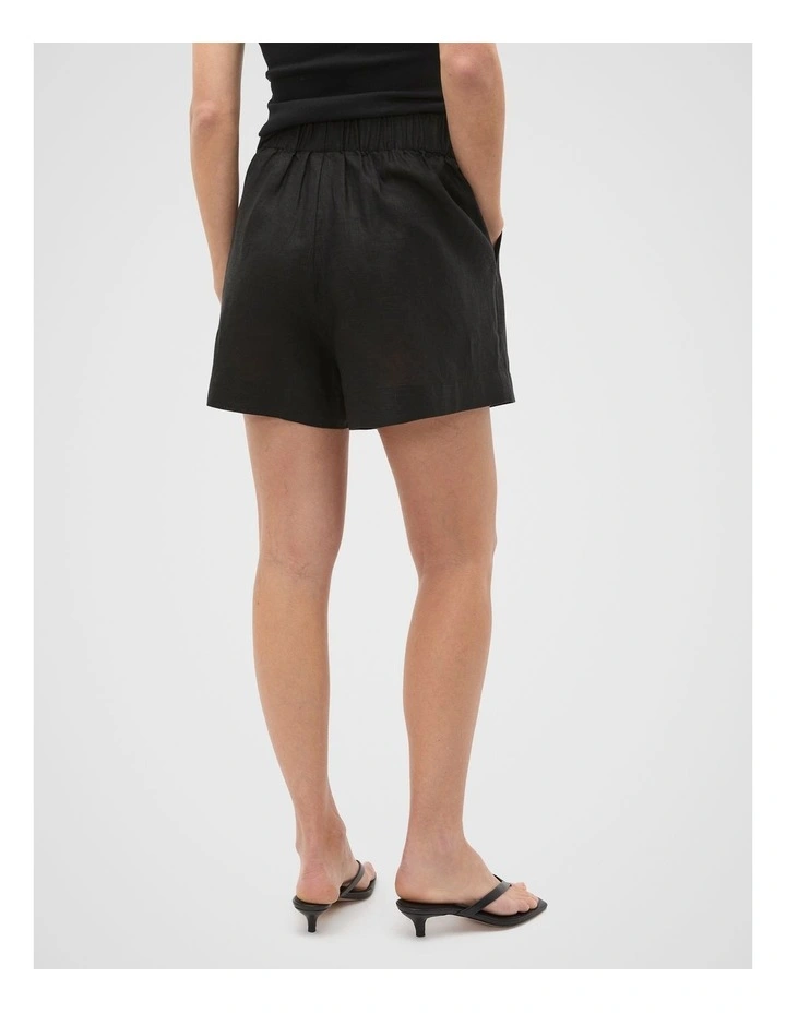 Core Linen Gathered Palazzo Short in Black image 2