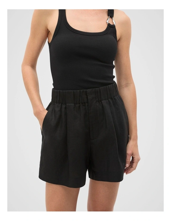 Core Linen Gathered Palazzo Short in Black image 4