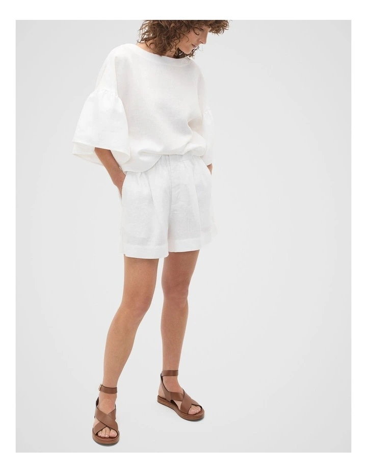 Core Linen Gathered Palazzo Short in Whisper White image 3