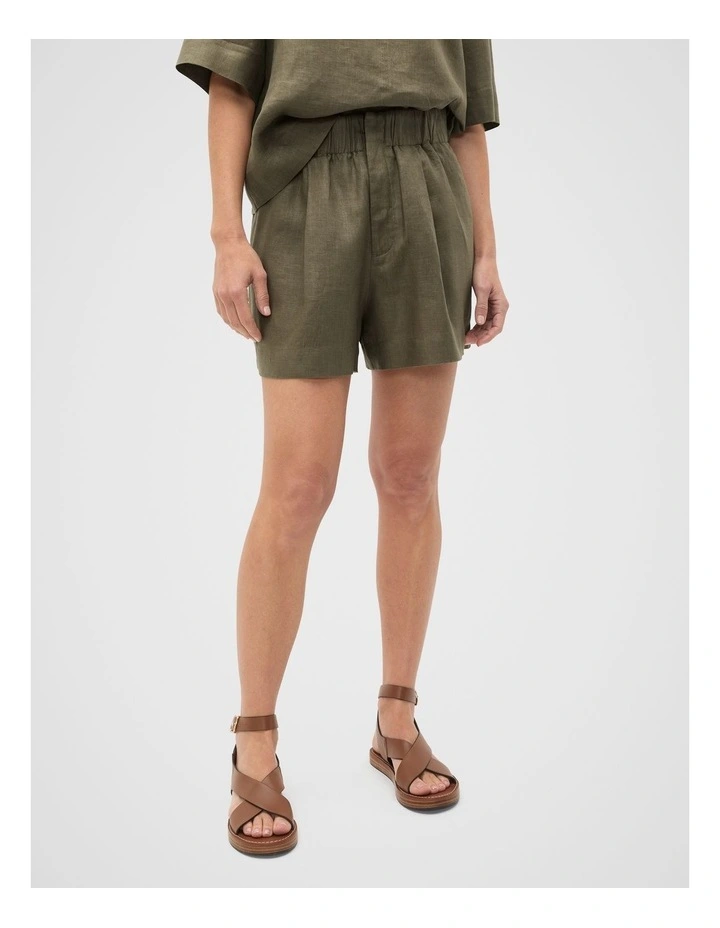 Core Linen Gathered Palazzo Short in Olive Leaf image 1