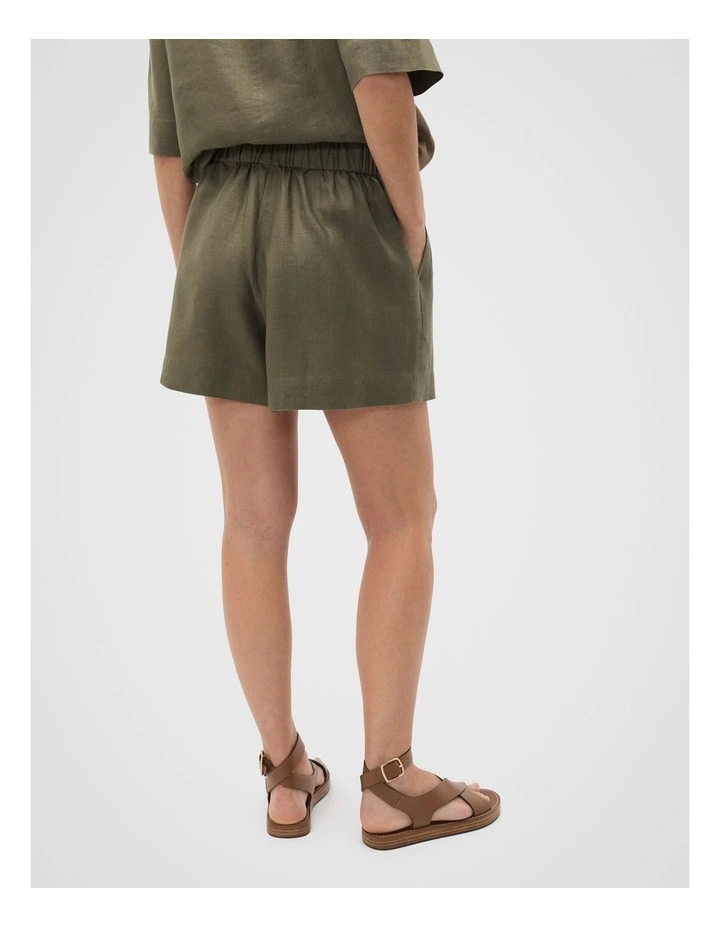 Core Linen Gathered Palazzo Short in Olive Leaf image 2