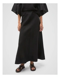 Core Linen Seam Front Skirt in Black