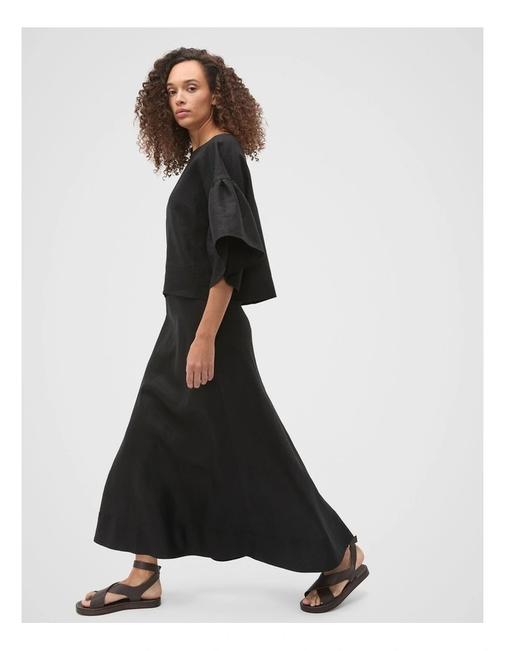 Core Linen Seam Front Skirt in Black image 3