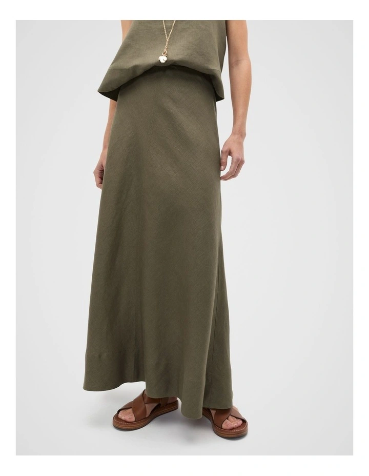 Core Linen Seam Front Skirt in Olive Leaf image 1