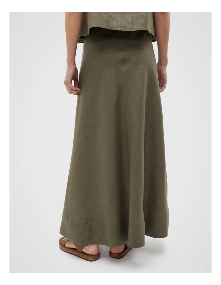 Core Linen Seam Front Skirt in Olive Leaf image 2