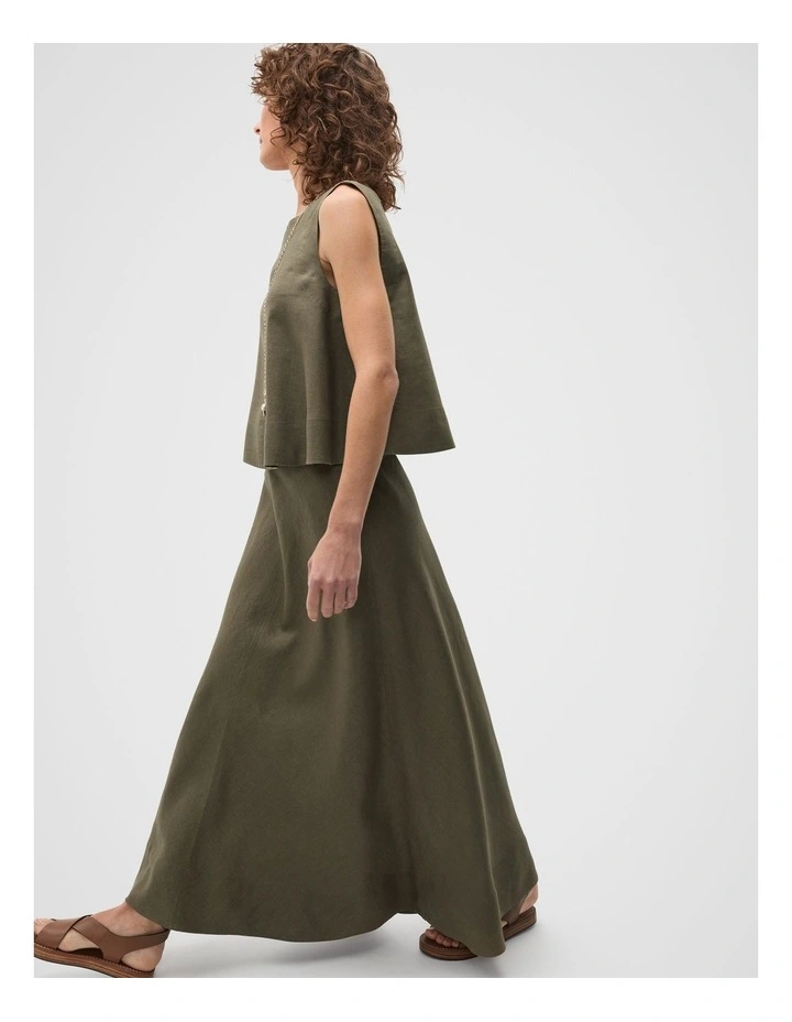 Core Linen Seam Front Skirt in Olive Leaf image 3