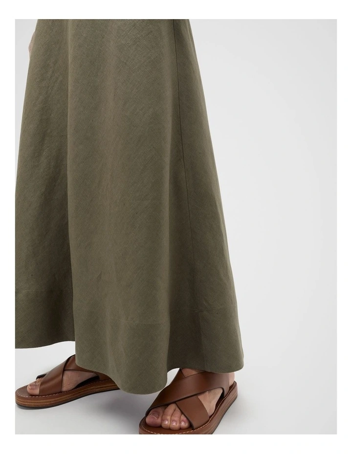 Core Linen Seam Front Skirt in Olive Leaf image 4