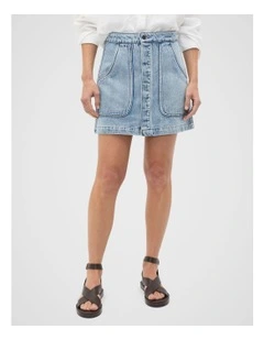 Denim Curve Pocket Mini Skirt in Blue Wash