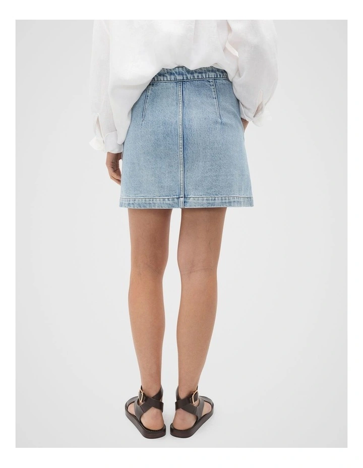 Denim Curve Pocket Mini Skirt in Blue Wash image 2