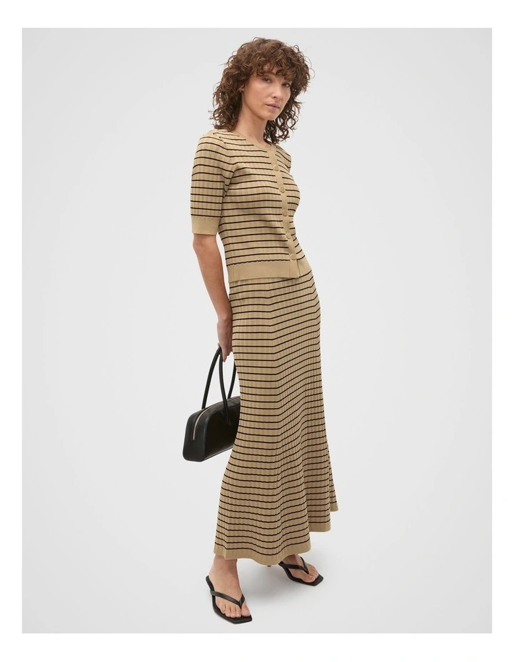 Crepe Knit Stripe Skirt in Rye Stripe image 3