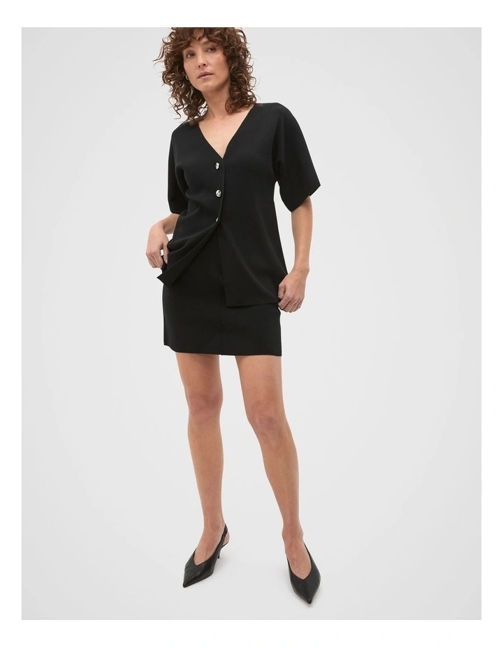 Crepe Knit Seam Detail Skirt in Black image 3