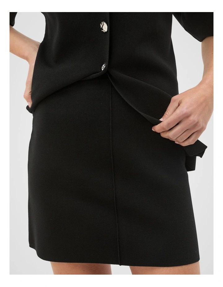 Crepe Knit Seam Detail Skirt in Black image 4
