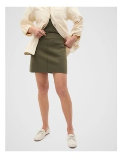 Crepe Knit Seam Detail Skirt in Olive Leaf