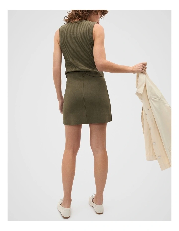 Crepe Knit Seam Detail Skirt in Olive Leaf image 2