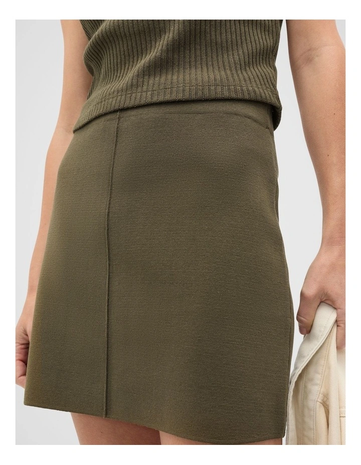 Crepe Knit Seam Detail Skirt in Olive Leaf image 3