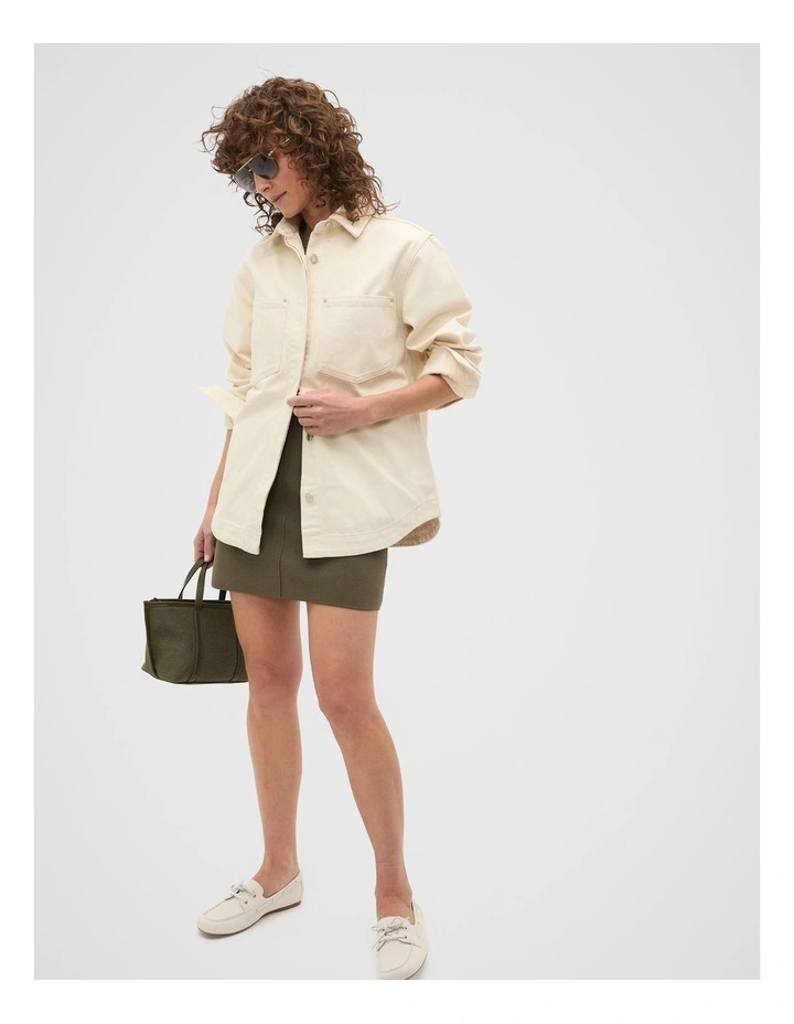 Crepe Knit Seam Detail Skirt in Olive Leaf image 4