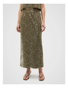 Sequin Lace Skirt in Olive Leaf