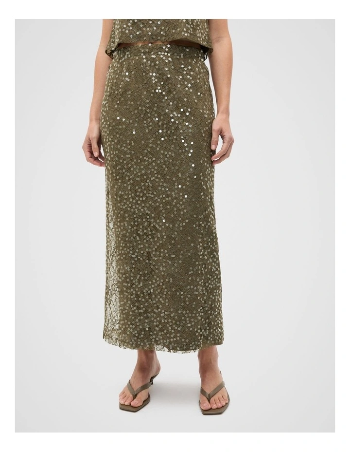 Sequin Lace Skirt in Olive Leaf image 1