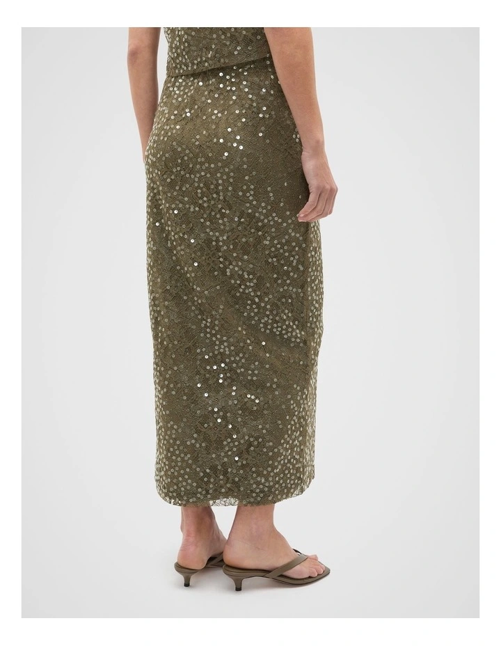 Sequin Lace Skirt in Olive Leaf image 2