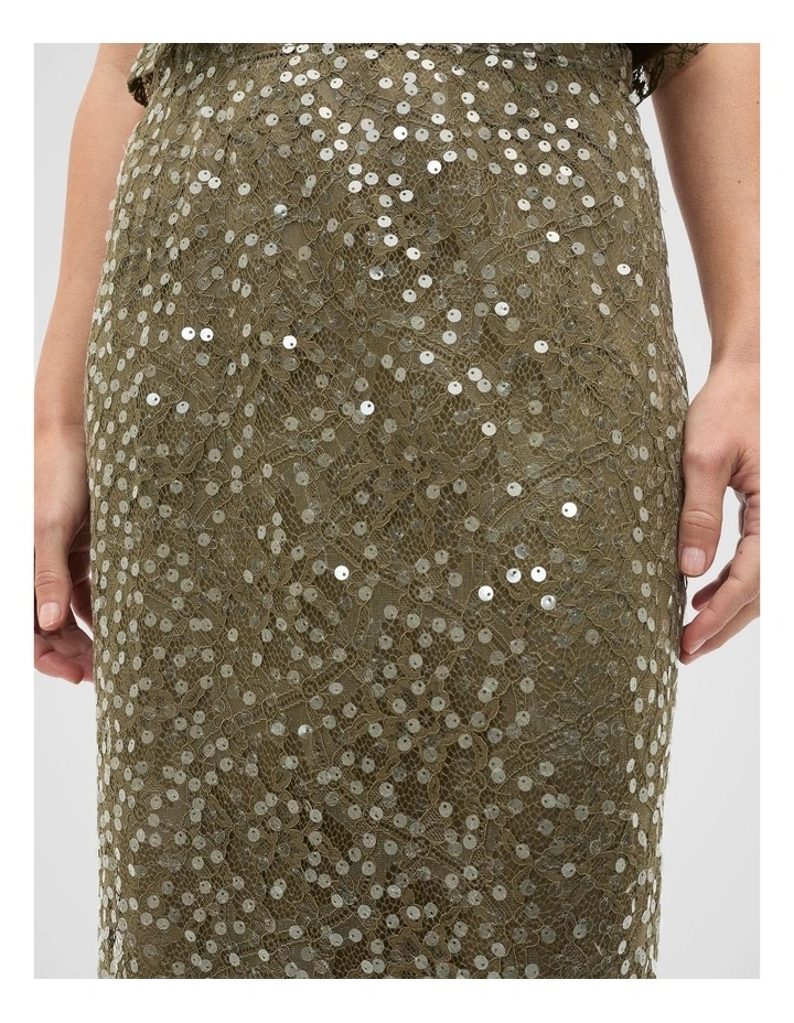 Sequin Lace Skirt in Olive Leaf image 4
