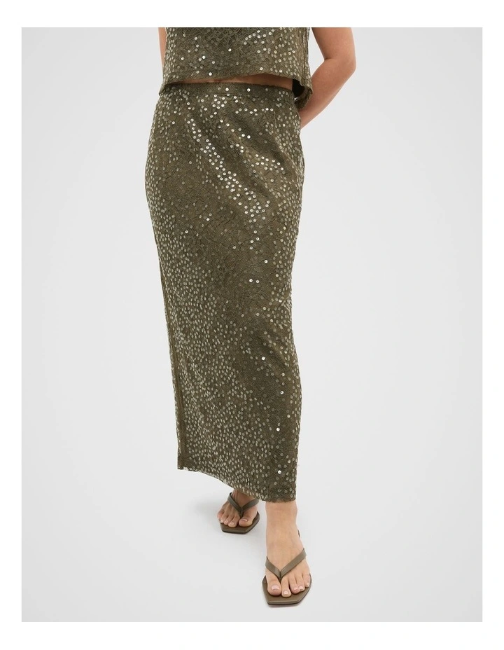 Sequin Lace Skirt in Olive Leaf image 5