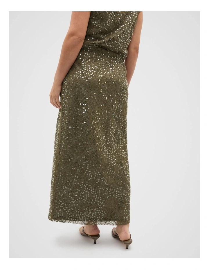 Sequin Lace Skirt in Olive Leaf image 6