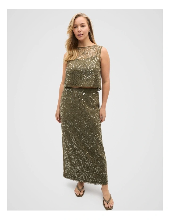 Sequin Lace Skirt in Olive Leaf image 7