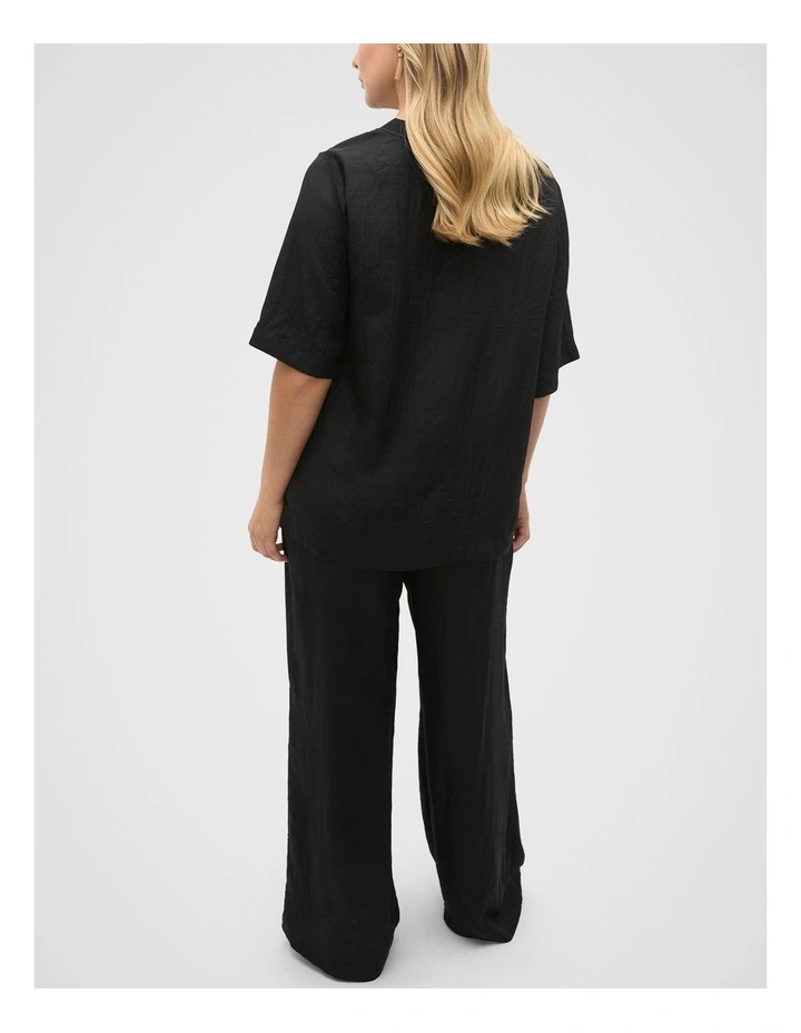 Textured Satin Tee in Black image 2
