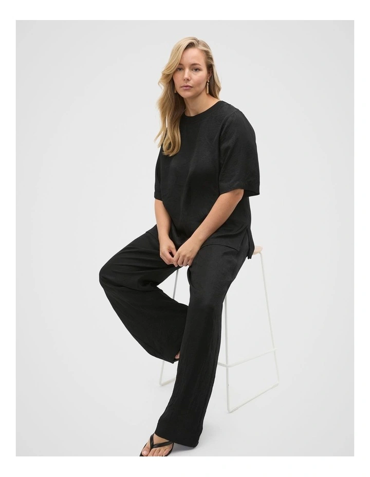 Textured Satin Tee in Black image 3