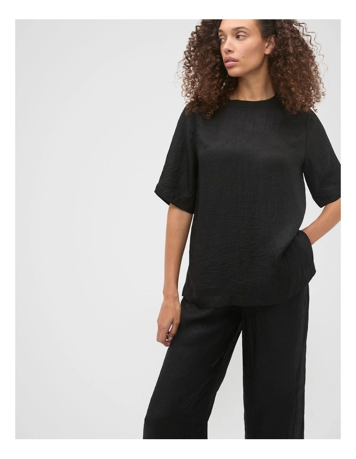 Textured Satin Tee in Black image 4