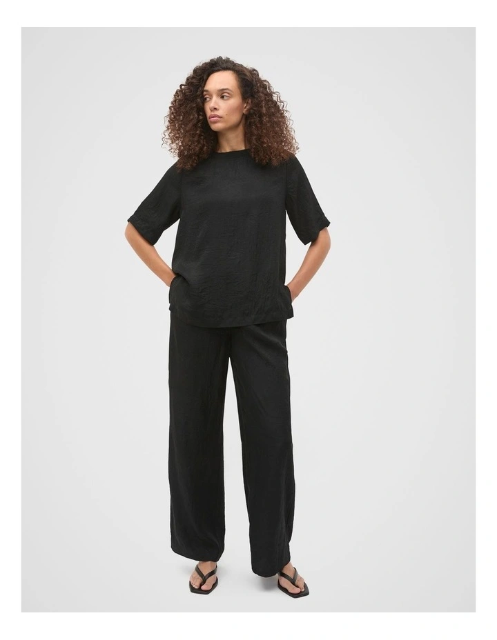 Textured Satin Tee in Black image 6