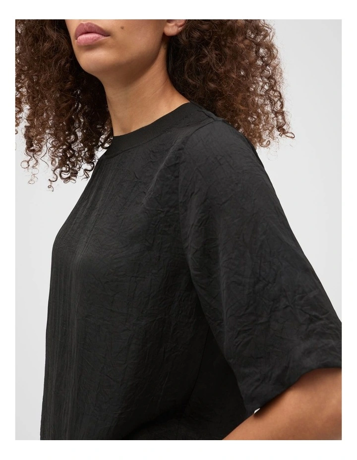 Textured Satin Tee in Black image 7