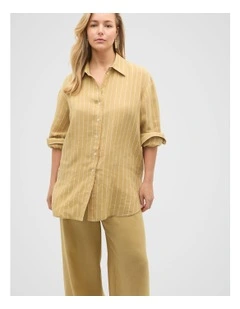 Linen Oversized Shirt in Honey Stripe