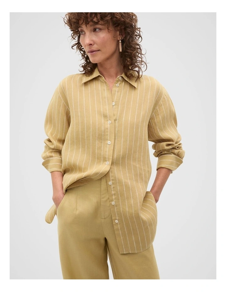 Linen Oversized Shirt in Honey Stripe image 4