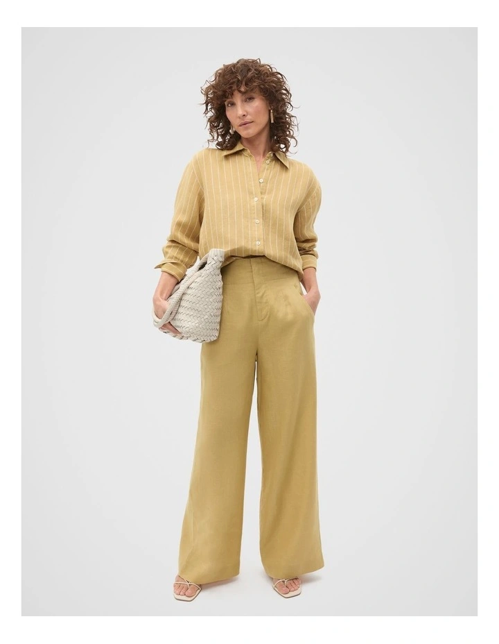Linen Oversized Shirt in Honey Stripe image 6