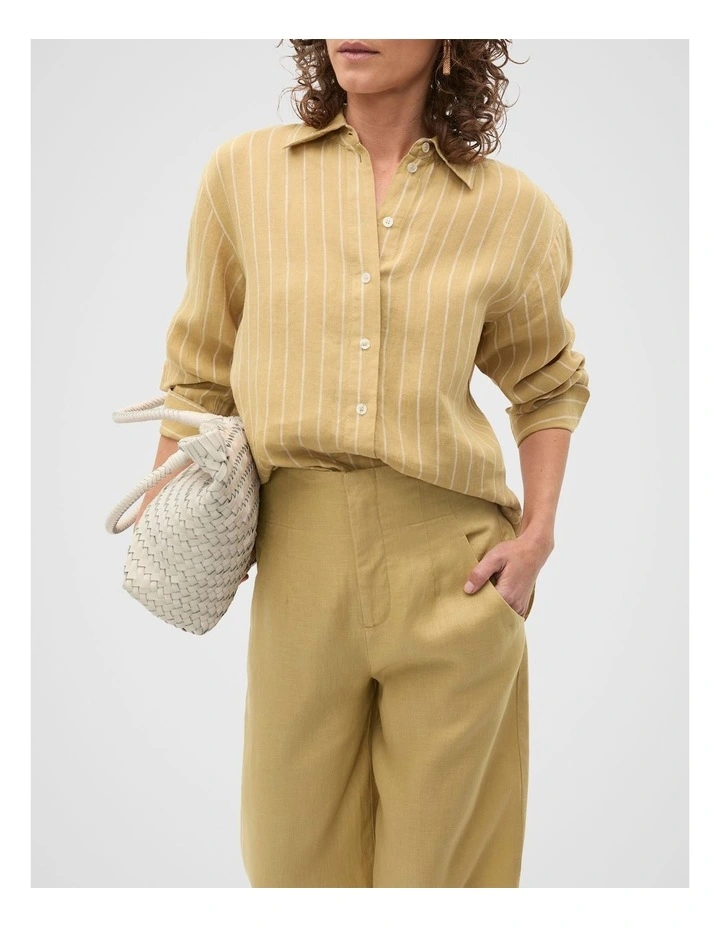 Linen Oversized Shirt in Honey Stripe image 7