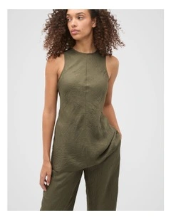 Textured Satin Bias Cut Tank in Green