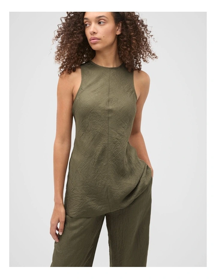 Textured Satin Bias Cut Tank in Green image 1