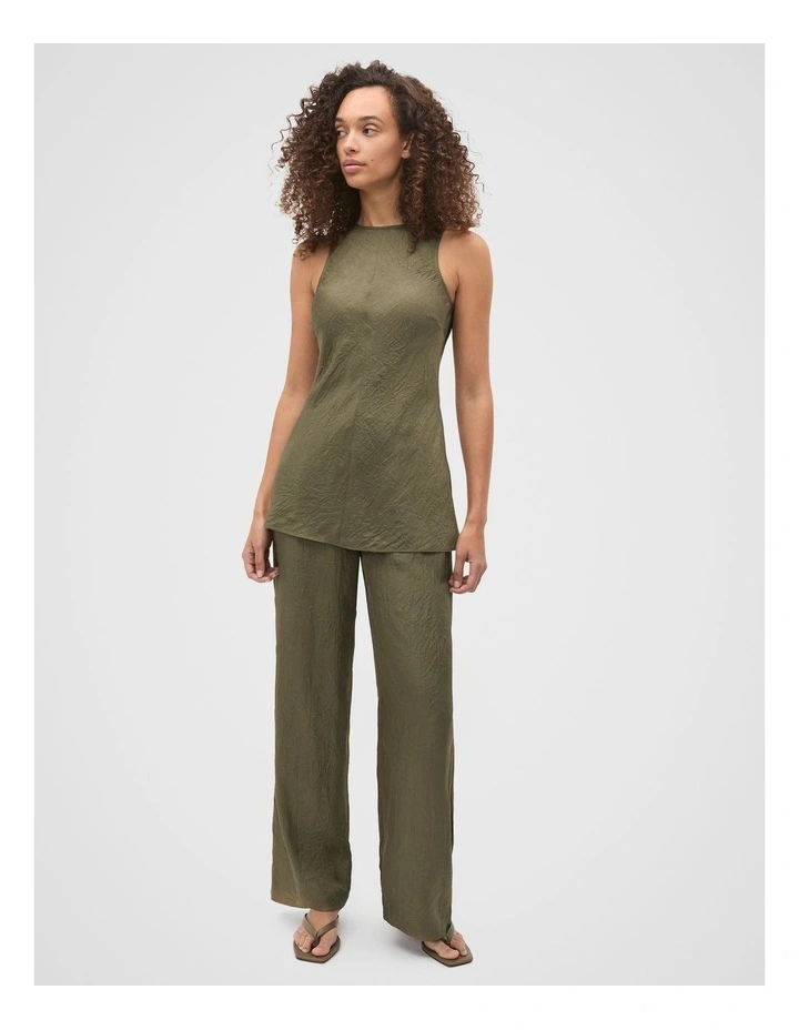 Textured Satin Bias Cut Tank in Green image 3