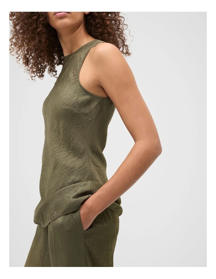 Textured Satin Bias Cut Tank in Green image 4