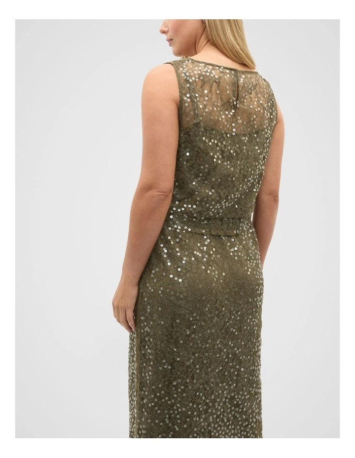 Sequin Lace Top in Olive Leaf image 2